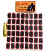 48pcs Cold Patches Bicycle Strong-Tire Repair Glue Vulcanization Road Mountain Bike Tyre Inner Tube Puncture Repair Cement Rubber Cold Patch Glue Solution Kit M48